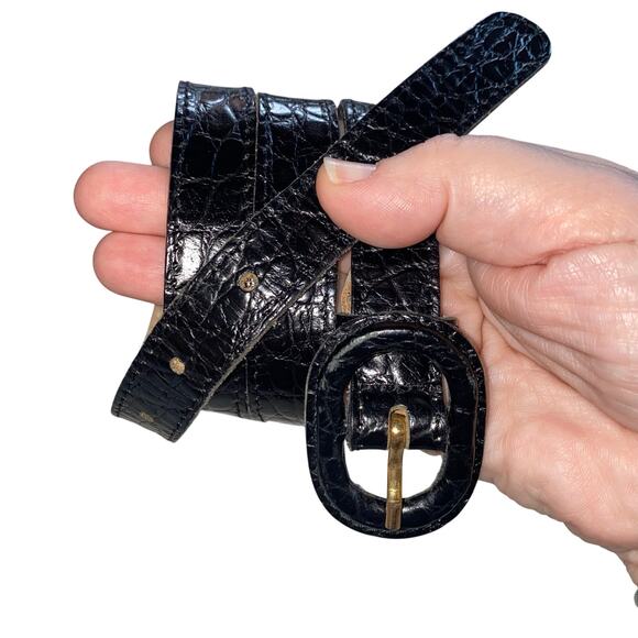 Banana Republic Black Croc Embossed Italian Leather Belt Size S Made in Turkey - Picture 1 of 5
